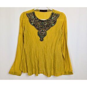Kavita Bhartia XS Batik Beads Embroidery Sequin Blouse Top Shirt Cotton India